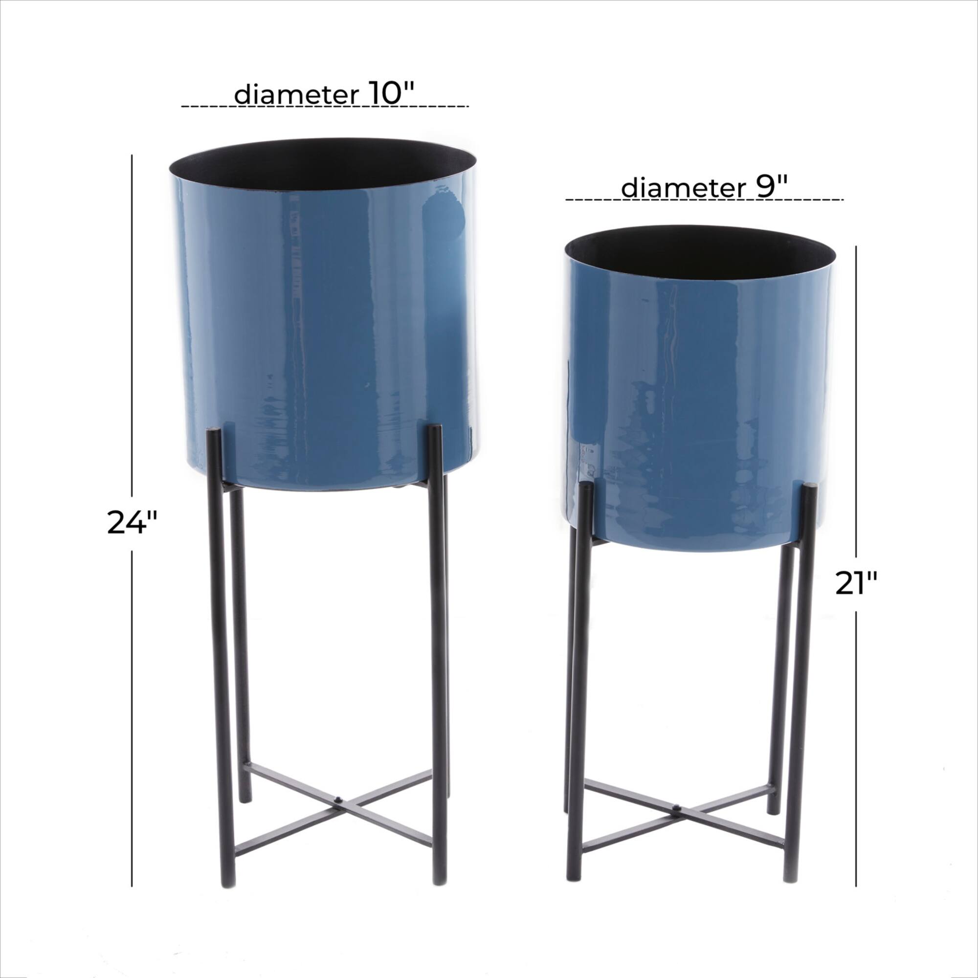 CosmoLiving by Cosmopolitan Set of 2 Blue Iron Contemporary Planter, 24" x 10" x 10"